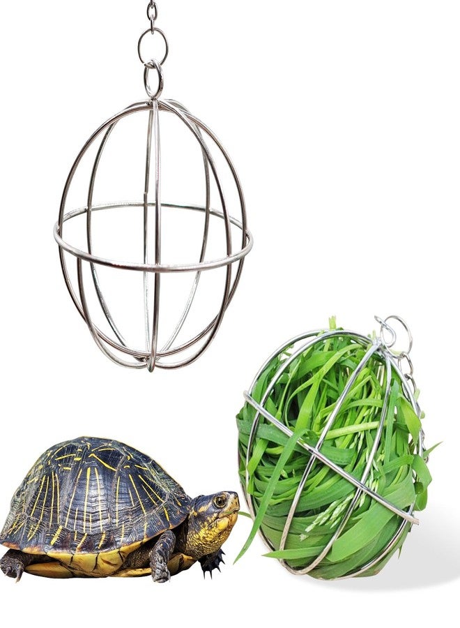 Neeenn 3.1 Inches Tortoise Treat Ball Toy, Hanging Turtle Stainless Steel Hay Feeder Ball, Small Animal Grass Fruit Vegetable Feeder Holder, Suitable for Tortoise Turtle Guinea Pig Hamster Rat Chinchilla - Image 2